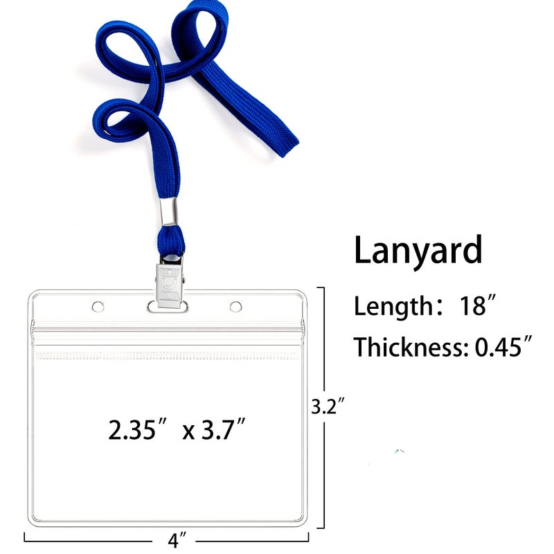 LOCONHA 100Pcs Clear Plastic Horizontal Name Tags Badge ID Card Holders and 100Pcs Lanyards with Clip (Blue) - Image 2